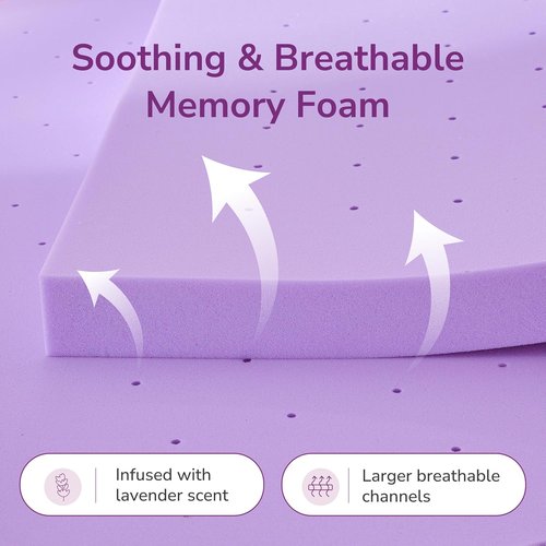 Full Lavender Infusion Memory Foam Mattress Topper - Ventilated & Pressure Relieving | CertiPUR-US Certified, Medium Firm, 54"x75"