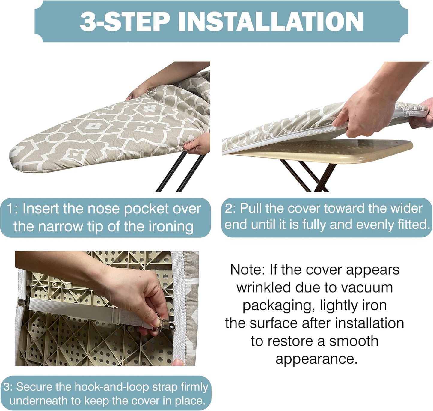 UniSimp Ironing Board Cover - Extra Thick Natural Cotton, Scorch & Stain Resistant | 15"x54", Heatproof Blue