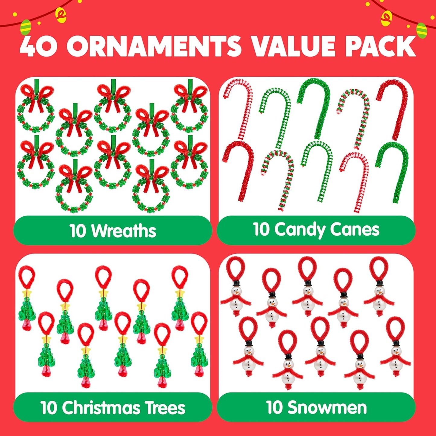 JOYIN Christmas Beaded Ornament Craft Kit - Create 40 DIY Hanging Ornaments | Snowman, Tree, Candy Canes & Wreaths