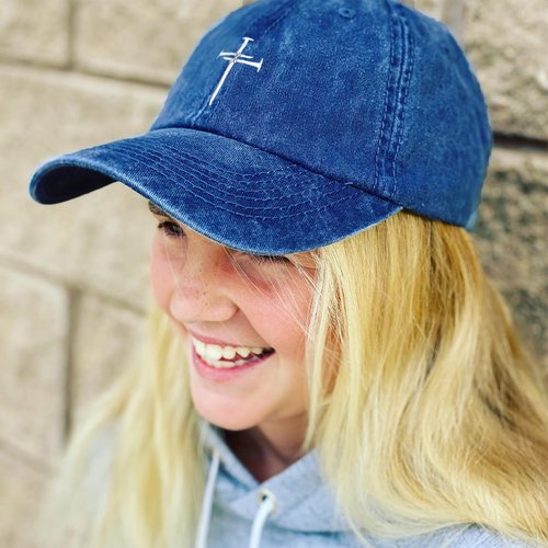 Giavuwn Christian Redeemed Cross Nails Hats for Men Women, Vintage Adjustable Cotton Embroidered Front & Back Baseball Cap, Gift for Christian-Navy