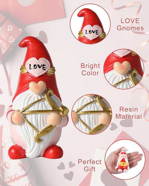 iStatue Valentine Gnomes - Adorable Set of 2 Resin Statues with Heart-Shaped Love & Cupid’s Arrow | Perfect Valentine's Day Decor & Gifts