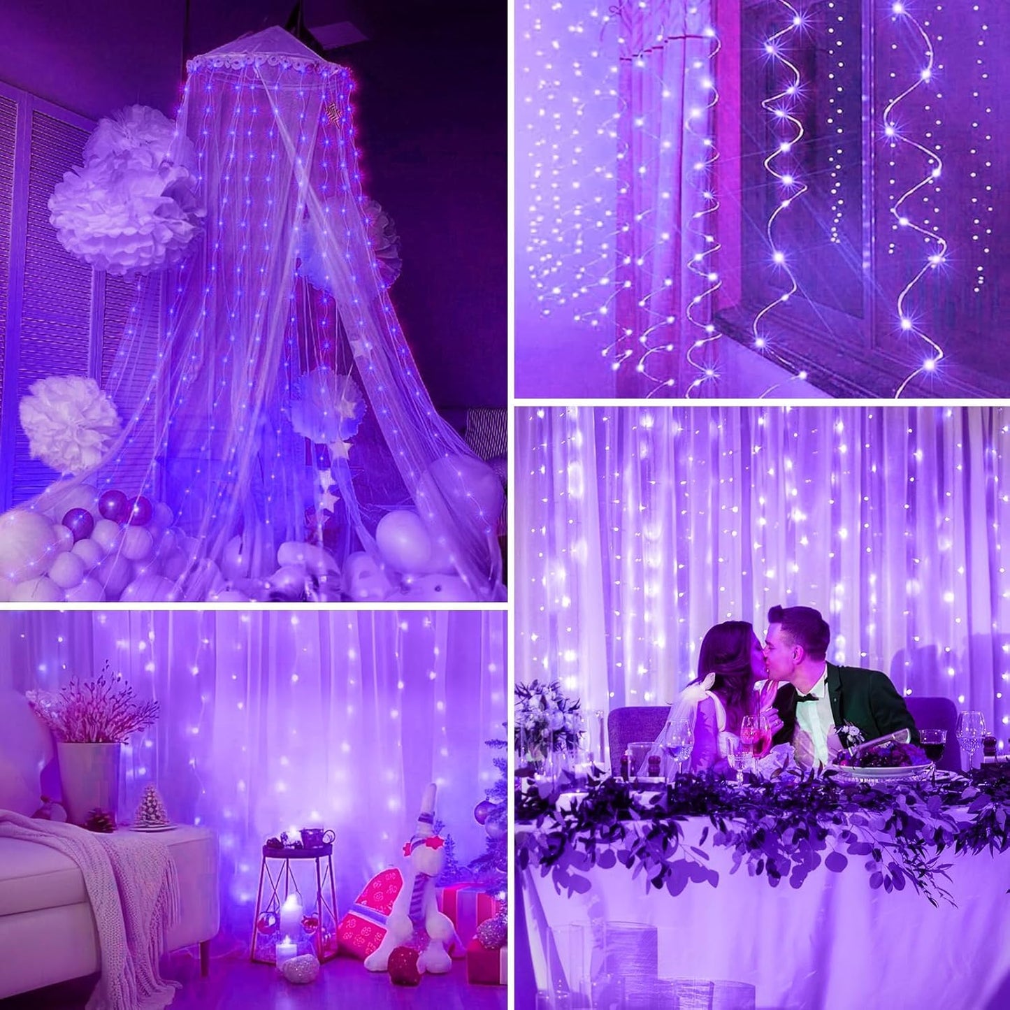 Minetom 300 LED Purple Curtain Lights - Dimmable Fairy Lights with Remote & Timer | USB Powered for Indoor Decor