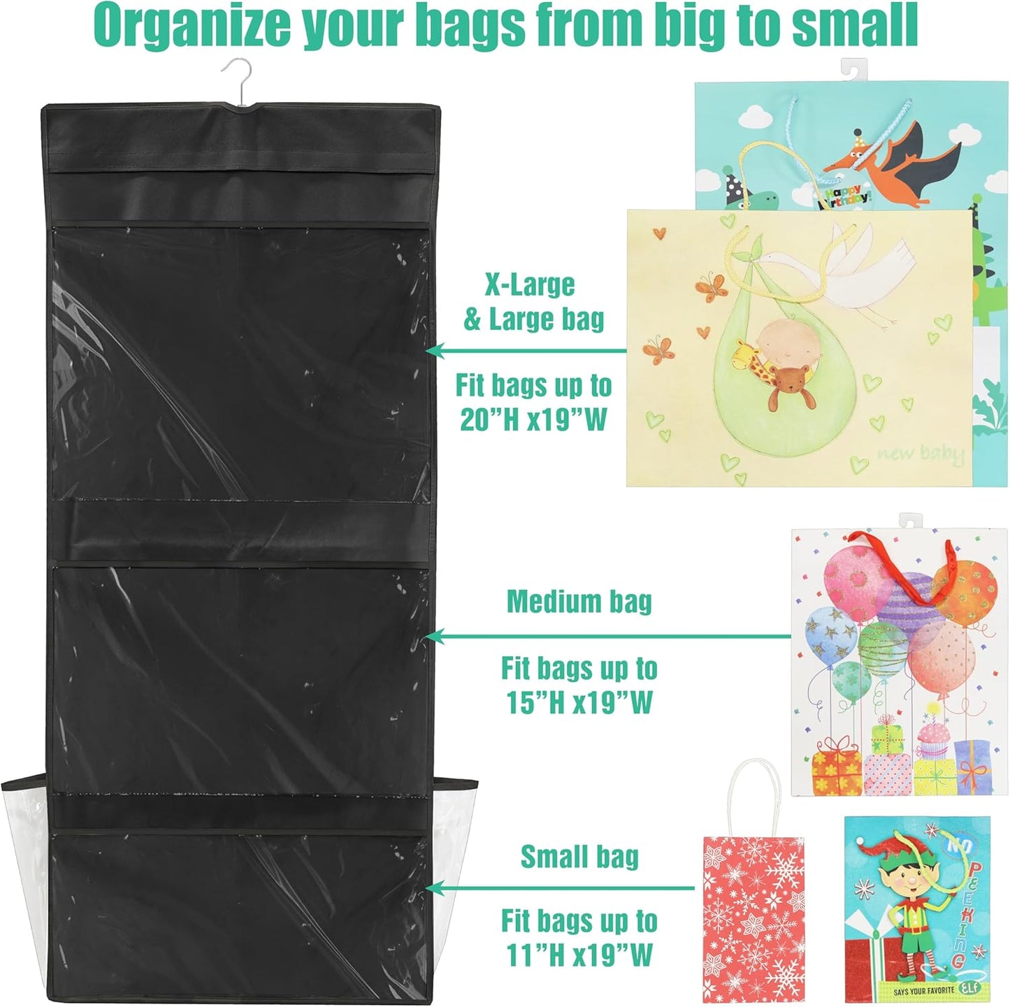 Simple Houseware Gift Wrap Organizer - Double-Sided Storage Pockets in Black | Set of 1