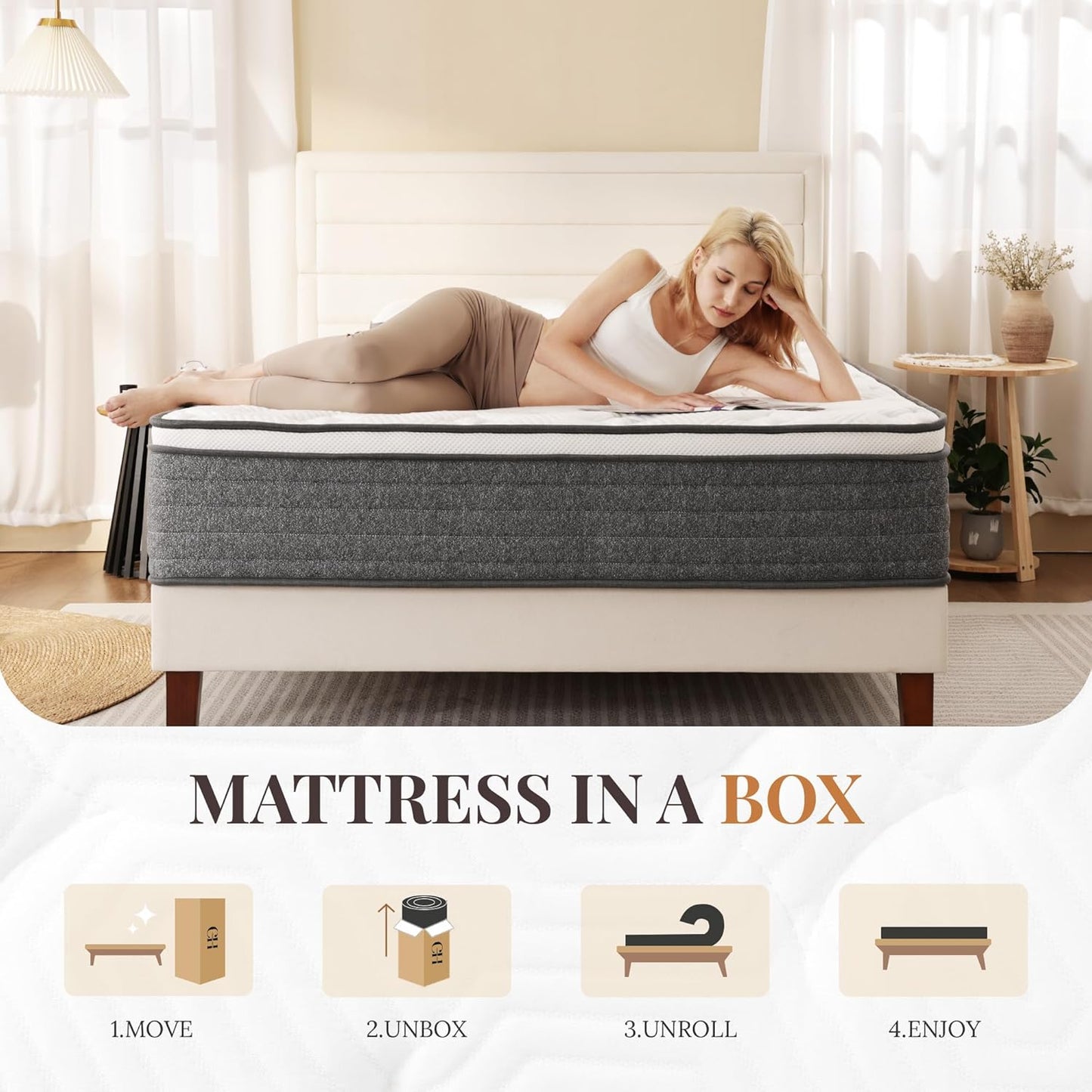 Skiennix Queen Mattress - 12 Inch Hybrid Foam & Pocket Springs | Medium Feel, Extra Edge Support, CertiPUR-US