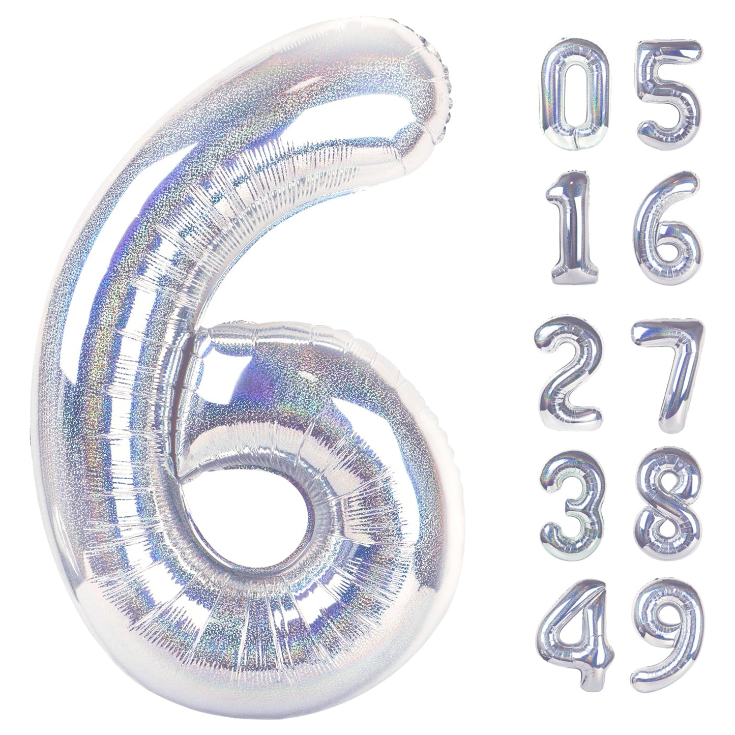 Laser Silver 6 Balloon, Number Balloons 40 Inch, 6th Balloons for Birthday Decorations, Laser Silver Party Supplies 6 Birthday Balloon, Number 6 Balloon