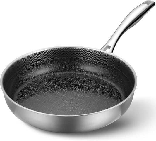 PekGema Hybrid Nonstick Frying Pan - 10-Inch 5-Ply Stainless Steel Skillet | PFAS-Free, Oven-Safe 500°F