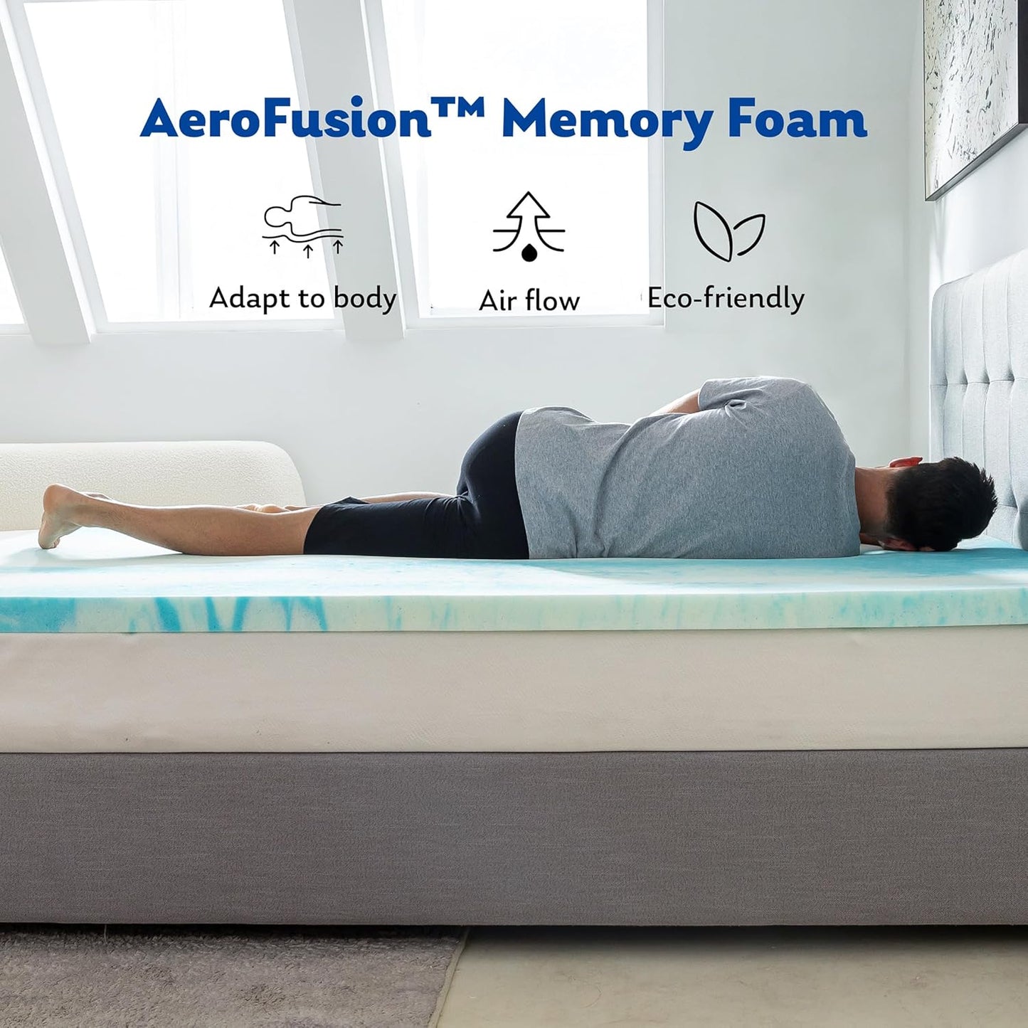 MLILY Twin Mattress Topper - 3 Inch Gel-Infused Memory Foam Cooling Pad | CertiPUR-US Certified, 38”x75”, Blue