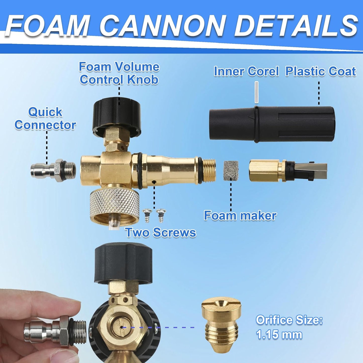 Tool Daily Foam Cannon - Dual Connector Accessory with 5 Nozzle Tips | 1 Liter Capacity