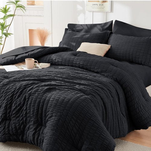 HYMOKEGE Black Twin Comforter Set - 5-Piece All-Season Luxury Bedding in a Bag with Sheets & Pillowcase