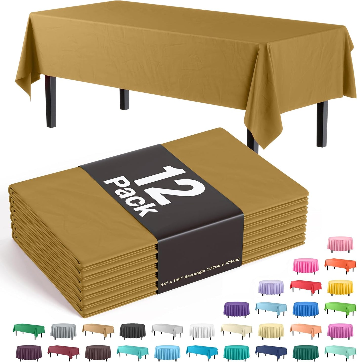 Premium Dark Green Plastic Tablecloths - 12-Pack, 54" x 108" Rectangle Covers