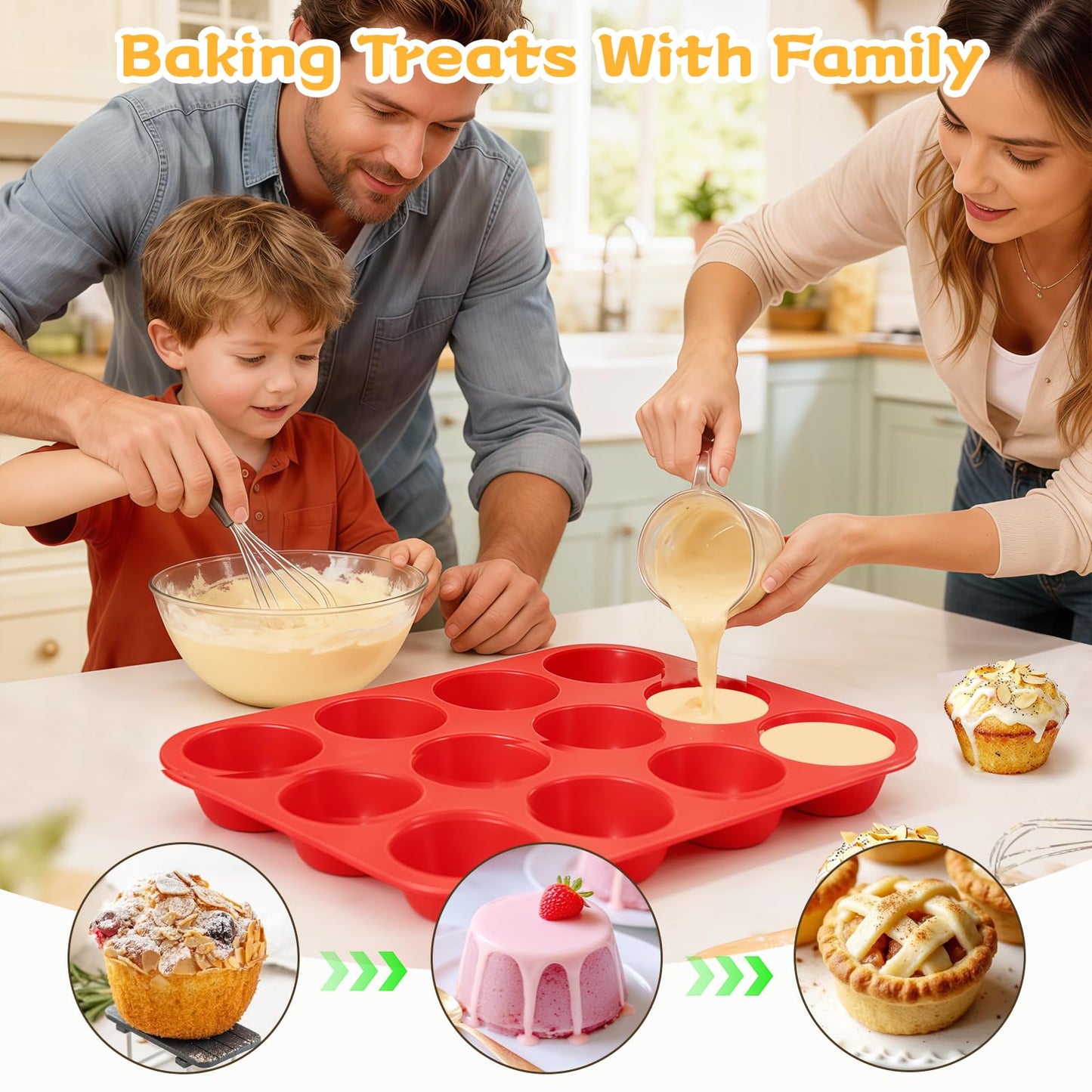 CAKETIME 12 Cups Silicone Muffin Pan - Nonstick Cupcake Pan 1 Pack Regular Size Silicone Mold for Baking