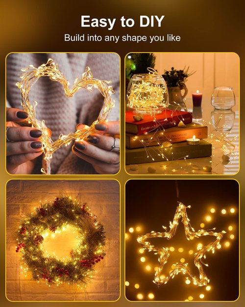 Fairy Lights Battery Operated, 60 LED Fairy String Lights Waterproof Silver Wire 5 Feet Firecracker Starry Light for DIY Wreath Home Wedding Bedroom Mason Jar Holiday Christmas Ramadan Decorations