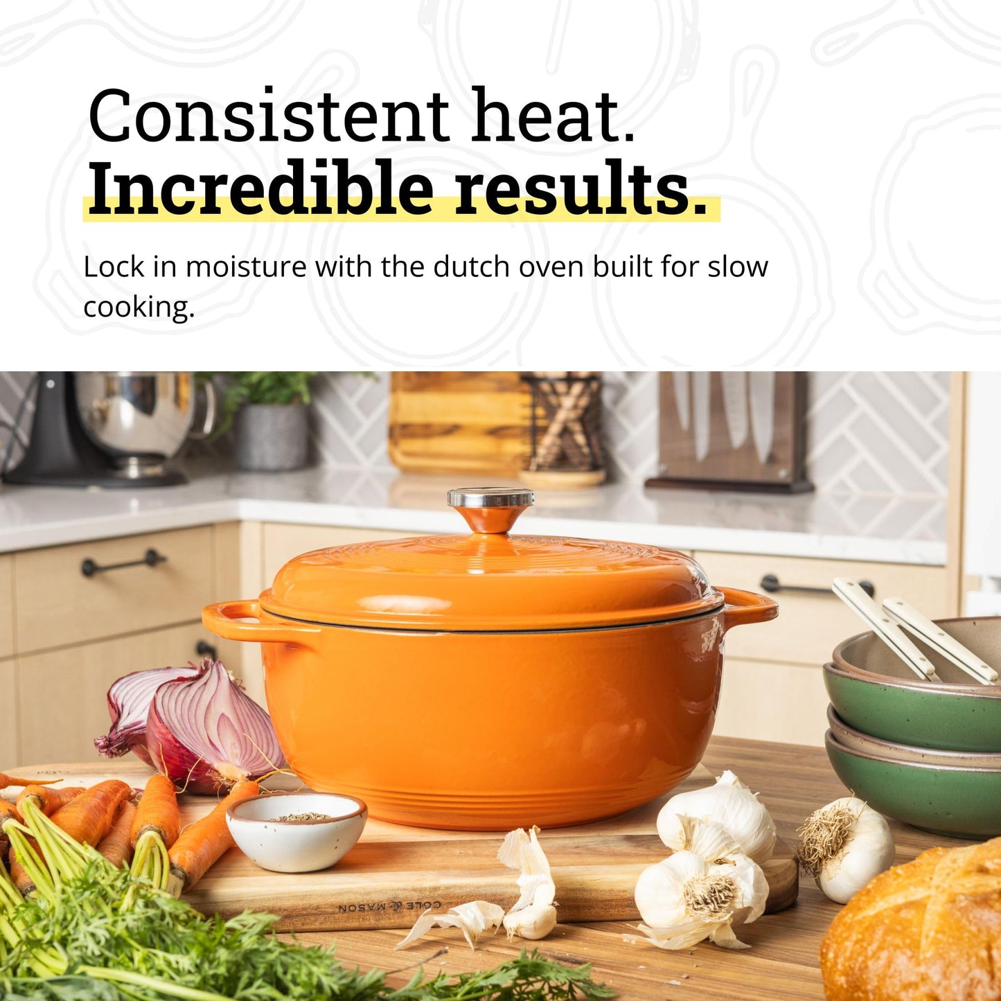 Lodge Essential Enamel Cast Iron Dutch Oven - Perfect for Bread Baking, Braising, Marinating & Slow Cooking - Features Moisture-Sealing Lid & Dual Handles - Kitchen Essentials - 6 Quarts - Pumpkin