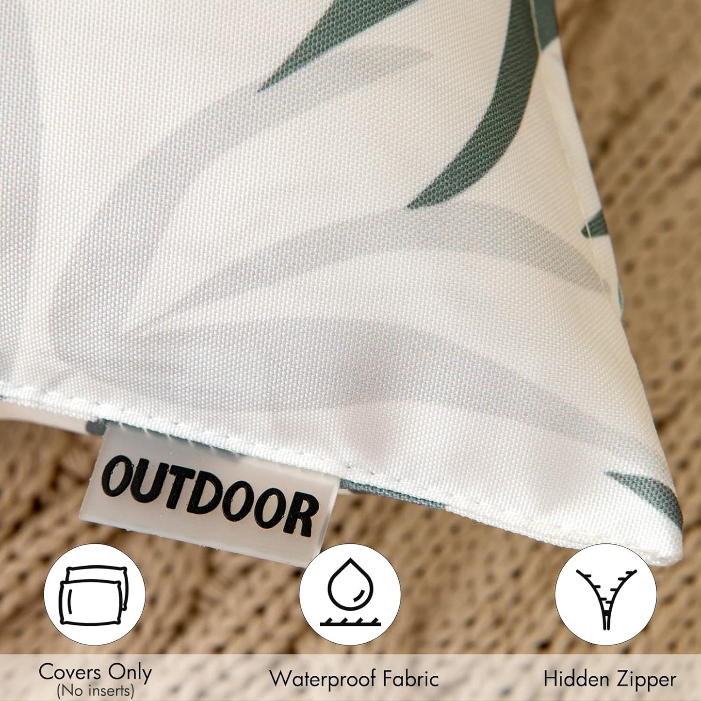 MIULEE Outdoor Waterproof Throw Pillow Covers - Spring Natural Leaves Pattern | 18x18 Inch, Greyish Green - Pack of 2