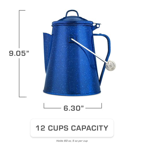 COLETTI Classic Camping Kettle 60 oz — Tea and Camp Kettle, NO Aluminum or Plastic, Ideal for Boiling Water [Blue Enamel]