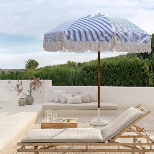 AMMSUN 7ft Patio Umbrella - Stylish Navy Blue Stripes with UPF50+ Protection & Push Button Tilt