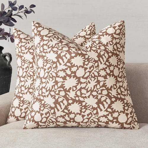 Foindtower Decorative Floral Throw Pillow Covers - Set of 2 | Boho Accent Cushions for Home Decor, 18x18 Inch, Light Orange Brown