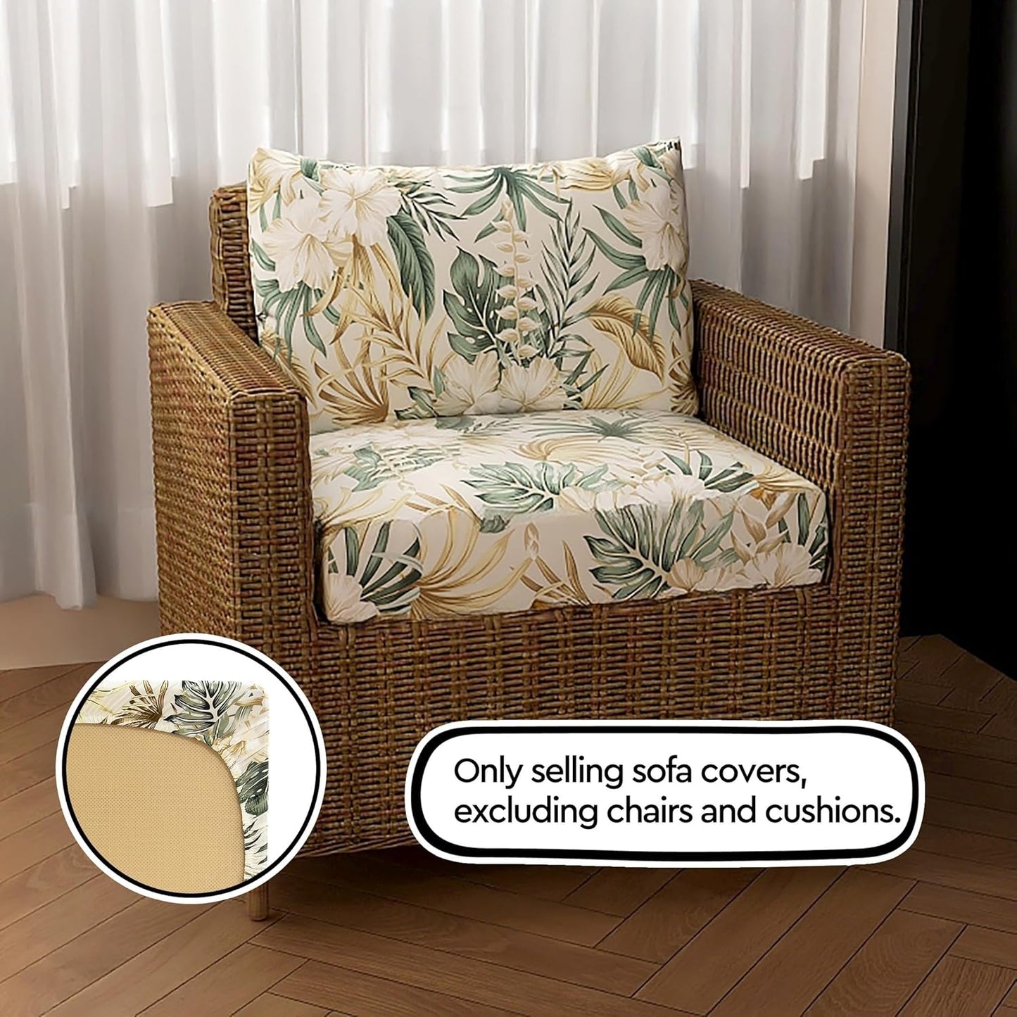 Skiennix Outdoor Patio Cushion Covers - Stretchy Tropical Plant Slipcovers for Wicker Chairs | Washable Botanical Green