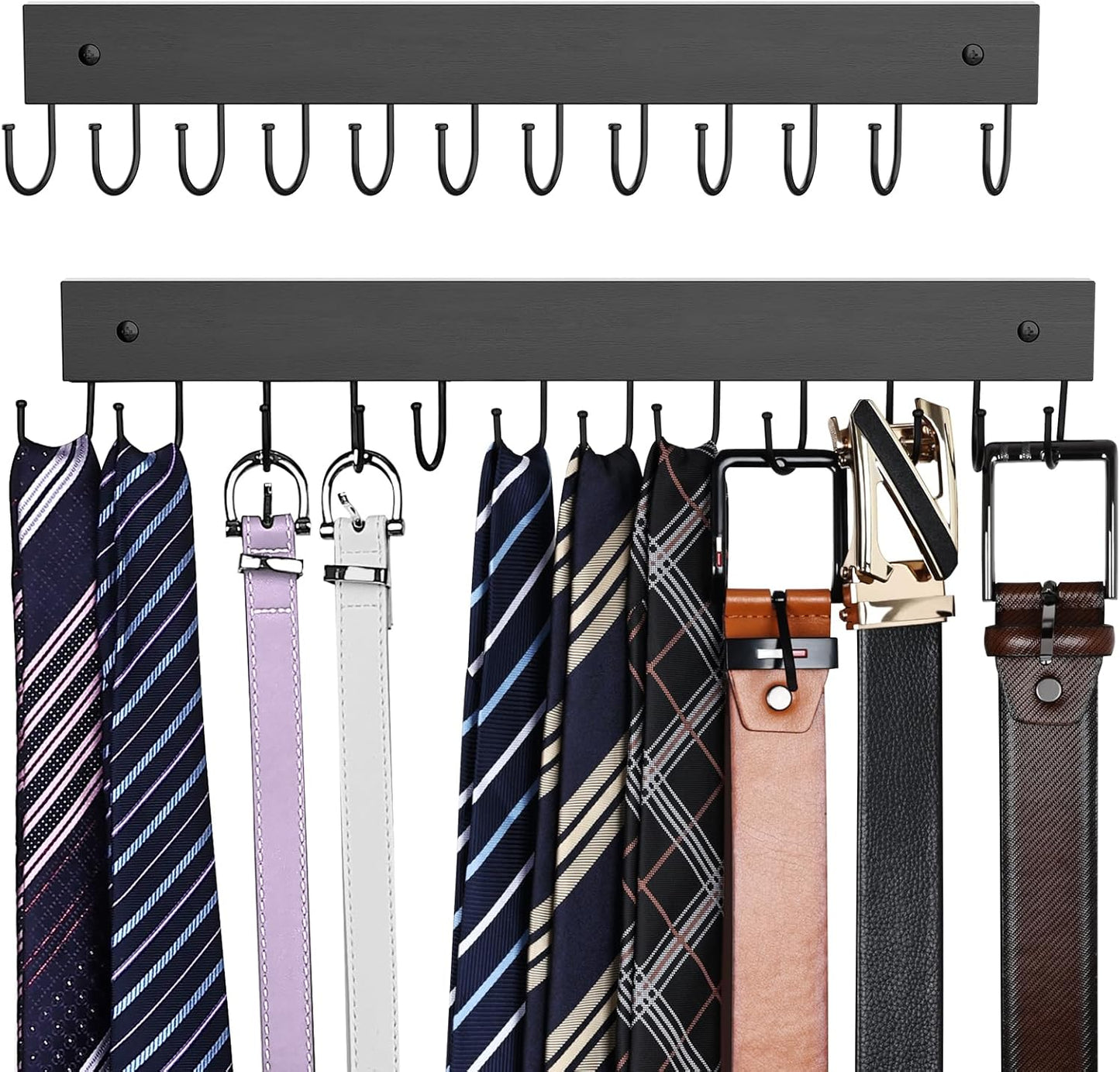 Skiennix Wooden Belt Hanger - Wall Mounted Organizer with 24 Storage Capacity | 180° Rotating Design in Black