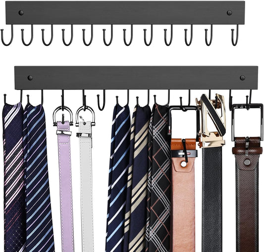 Skiennix Wooden Belt Hanger - Wall Mounted Organizer with 24 Storage Capacity | 180° Rotating Design in Black