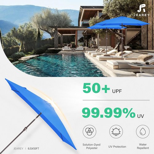 JEAREY Rectangular Patio Umbrella - 6.5x10 ft Outdoor Umbrella with Push Button Tilt & Crank | UV Protection, Royal Blue