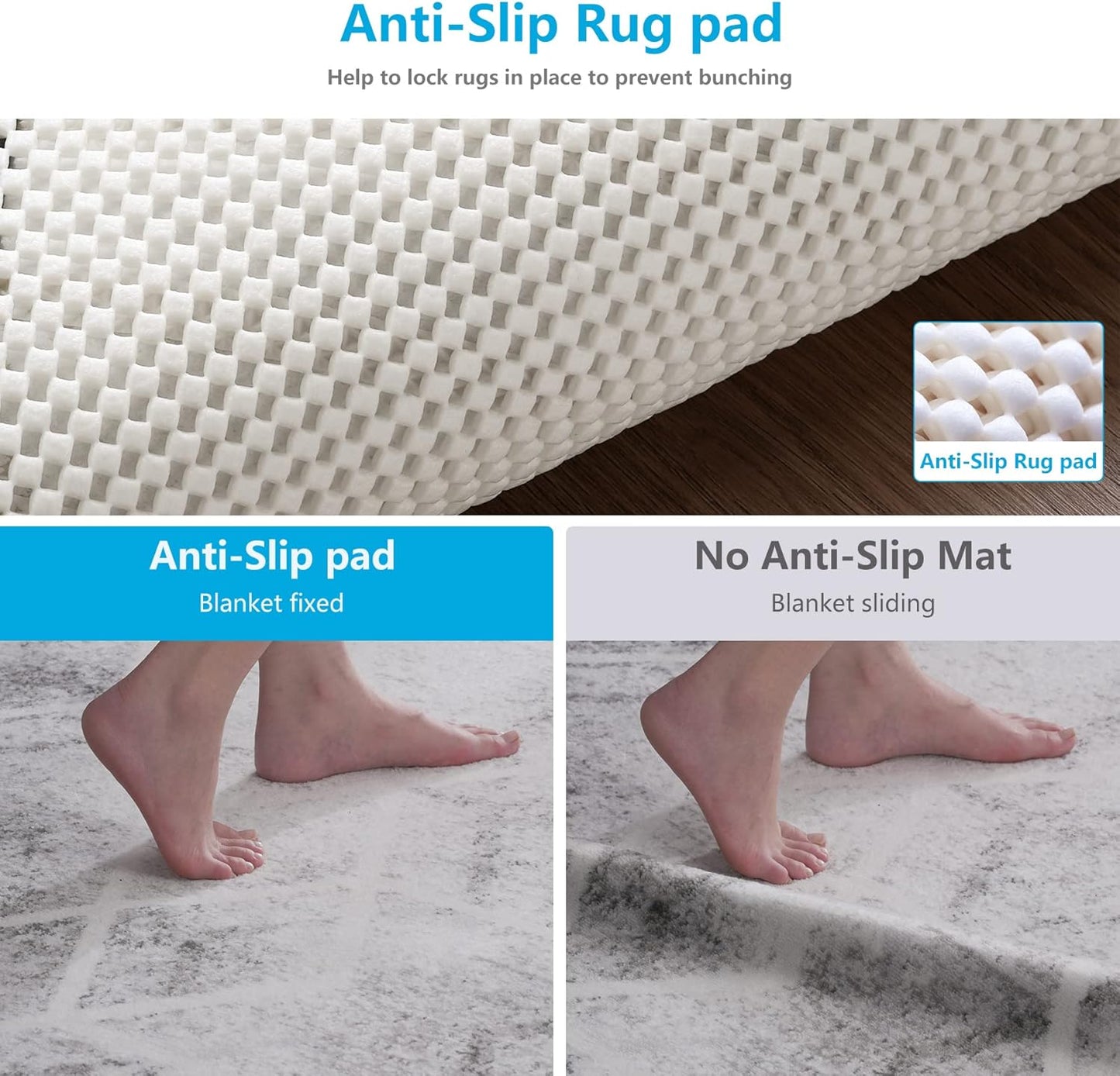 Non-Slip Rug Pads by Non Skid - Extra Thick 2x3 Feet Gripper for Hardwood Floors | Safe & Secure
