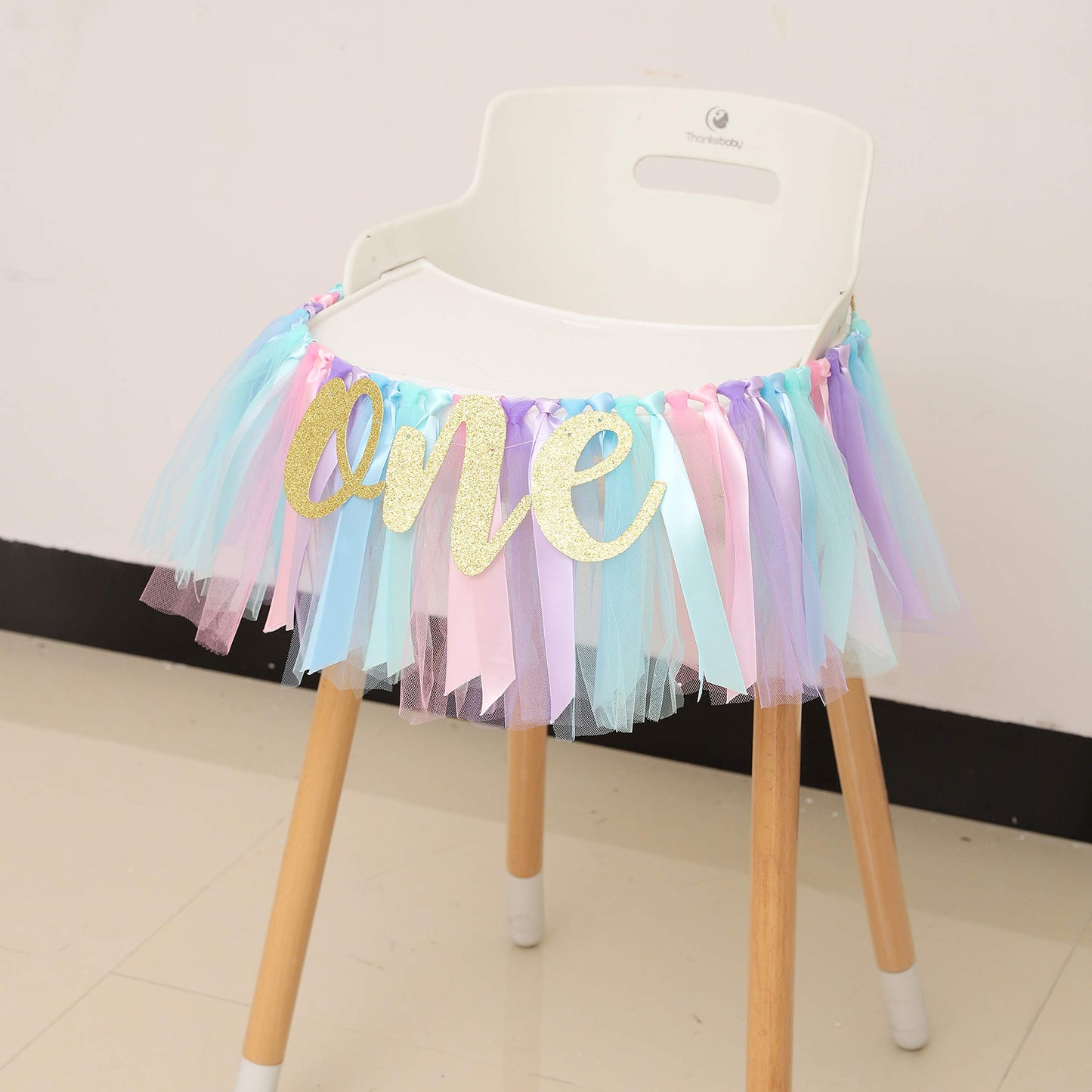 WAOUH Baby Girl Banner for 1st Birthday - Highchair Banner for First Birthday Decoration, Cake Smash Photo Prop, Tulle Garland Banner (light Aqua and Light Blue)