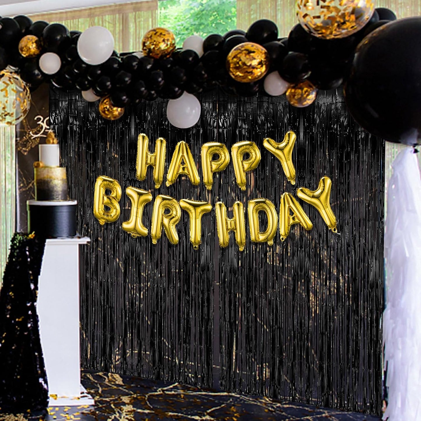 Skiennix 20 Pack Black Party Streamers - Tinsel Foil Fringe Curtains for Halloween & Birthday Decor