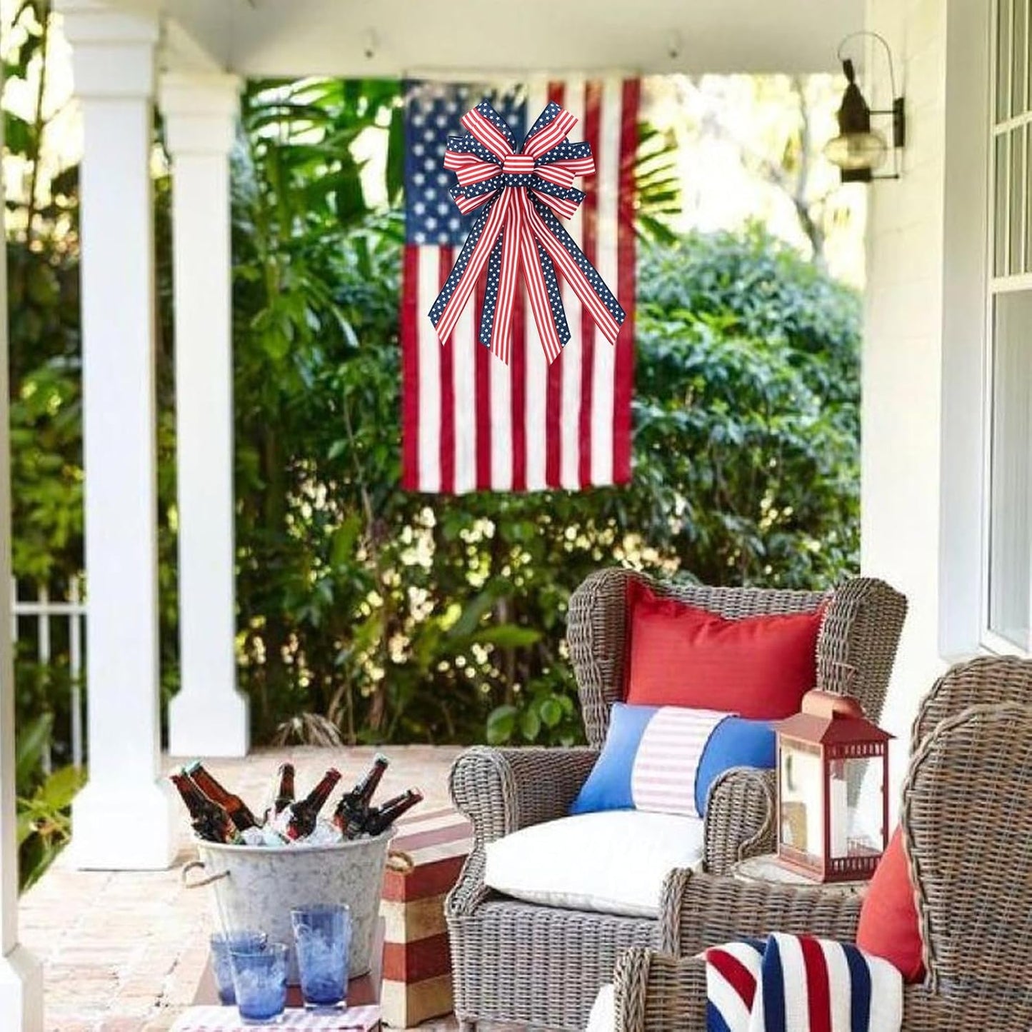Skiennix Patriotic Wreath Bows - Large Star and Stripe American Flag Design | 20" x 12" for Memorial Day & Labor Day Decor