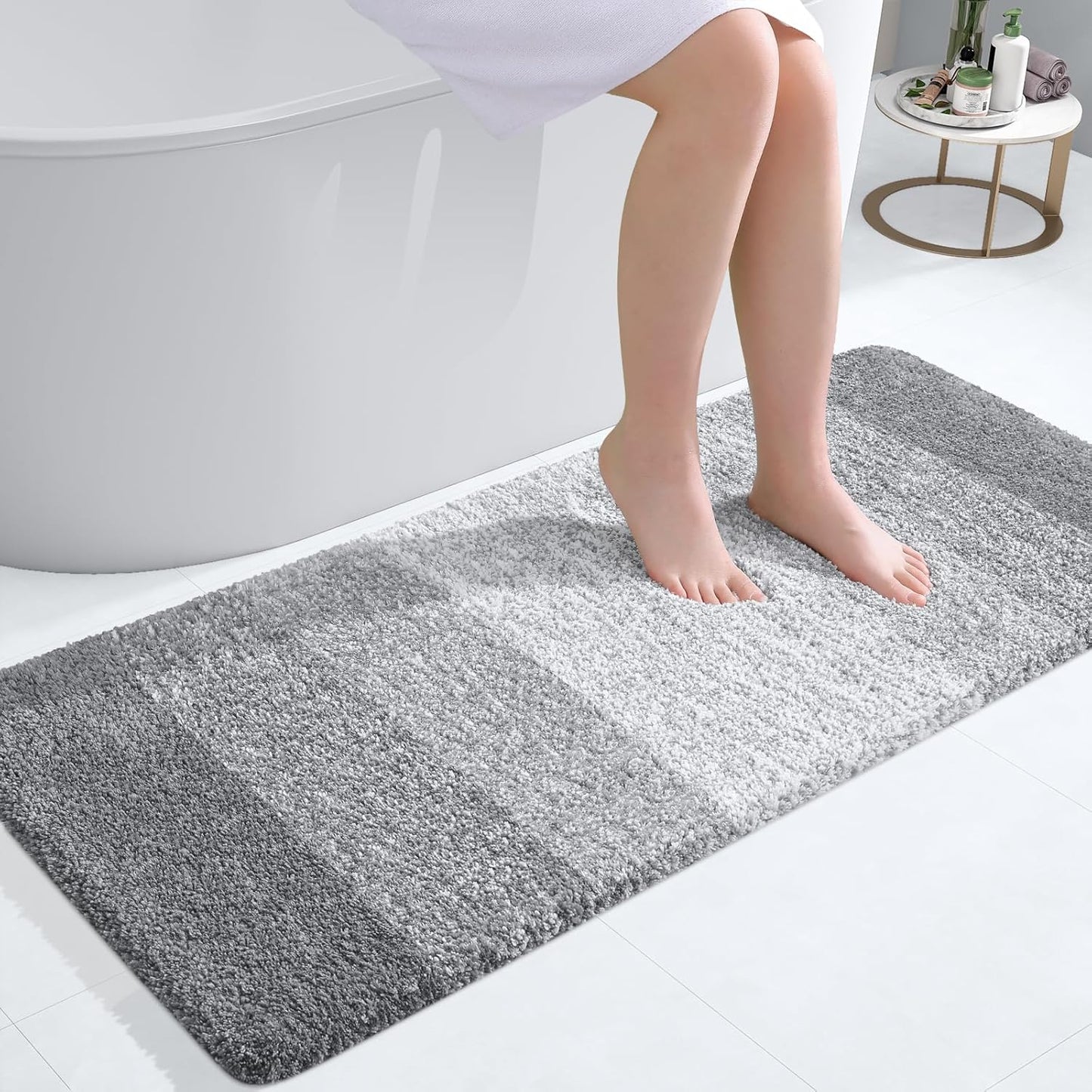 OLANLY Bathroom Runner Rug - Extra Soft Microfiber Mat, Quick Dry & Washable, 47x20, Light Grey
