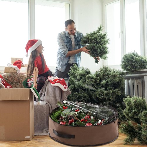 4 Pack Wreath Storage Container - 36 Inch Christmas Wreath Box with Clear Window & Handles | Durable Oxford Cloth