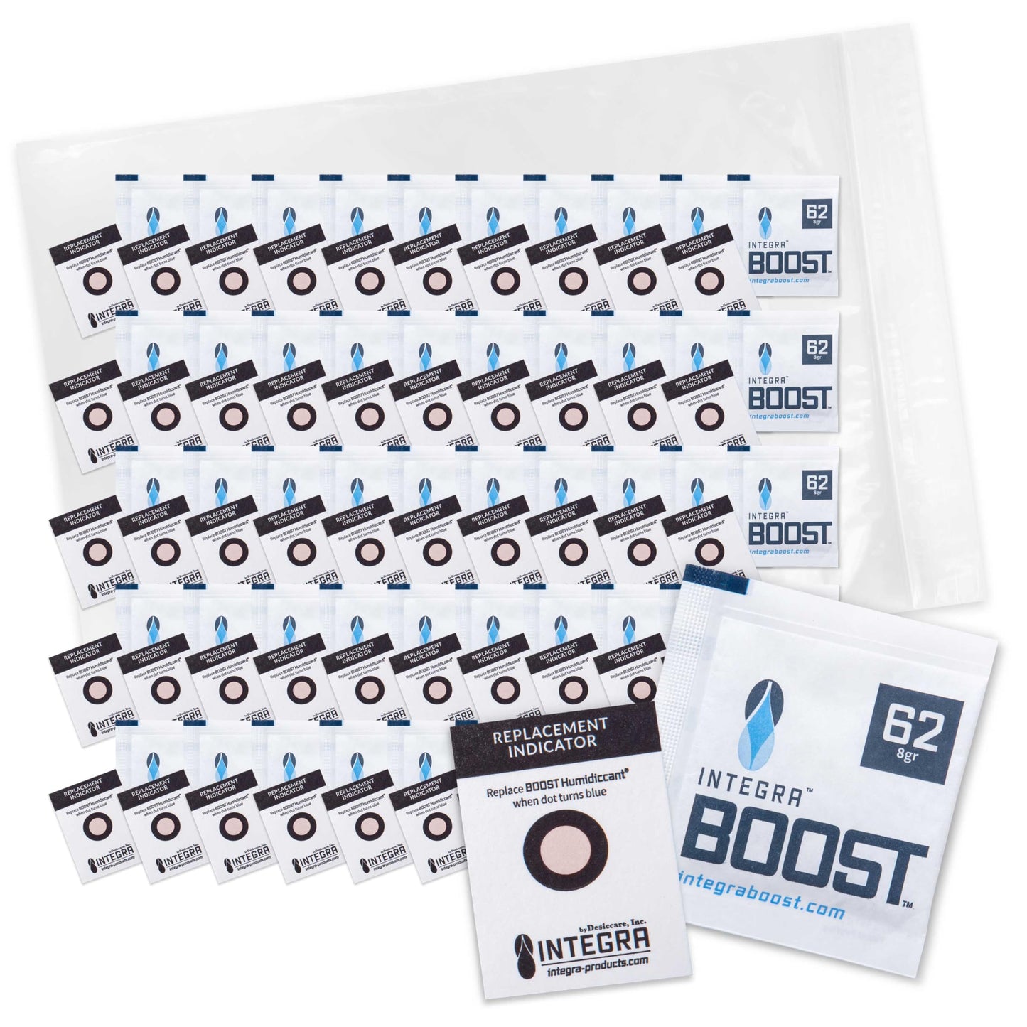 Integra Boost 2-Way Humidity Control Pack - Preserve Flavor & Control Humidity at 62% RH - Moisture Absorber for Herbs, Spices & More - 8 Gram (Pack of 50)