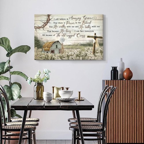 Christian Wall Art | HDXUFJQ Barn Windmill Canvas Decor - I Still Believe in Amazing Grace (12"x16")
