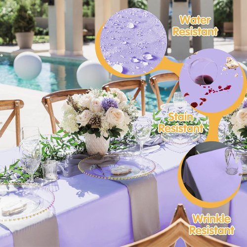 BRILLMAX 4 Pack Lavender Tablecloths 90 x 132 Inch for 6ft Rectangle Tables - 150 GSM Polyester Fabric, Floor Length Drop, Water, Stain & Wrinkle Resistant Cloth Cover for Wedding Reception Banquet