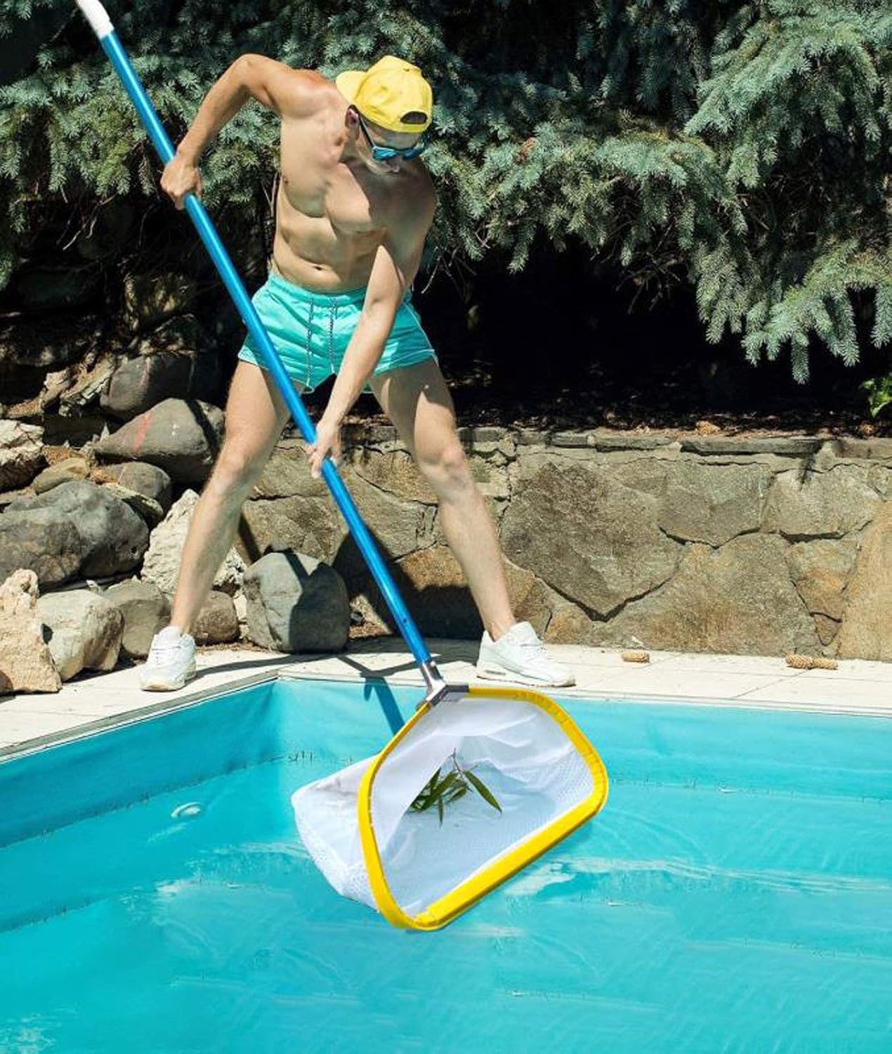 Skiennix Professional Pool Net - Heavy Duty Skimmer Rake with Aluminum Frame | 19.5-Inch Fine Mesh Bag for Leaf & Silt Cleanup