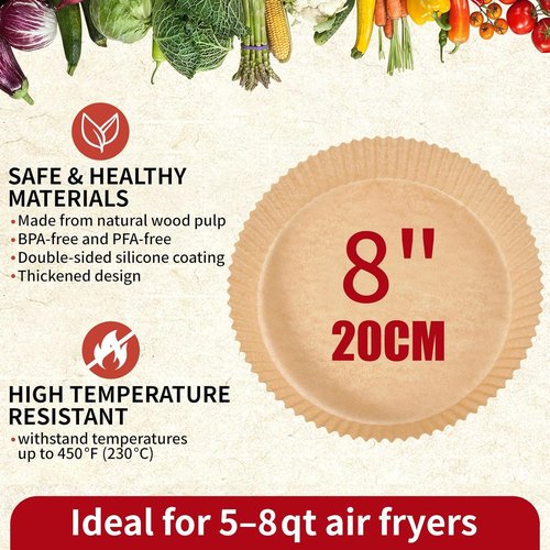 40GSM Air Fryer Paper Liners - 125 Pcs Non-Stick Parchment Paper for 5-8 Qt Baskets | Heat Resistant & Oil-Proof
