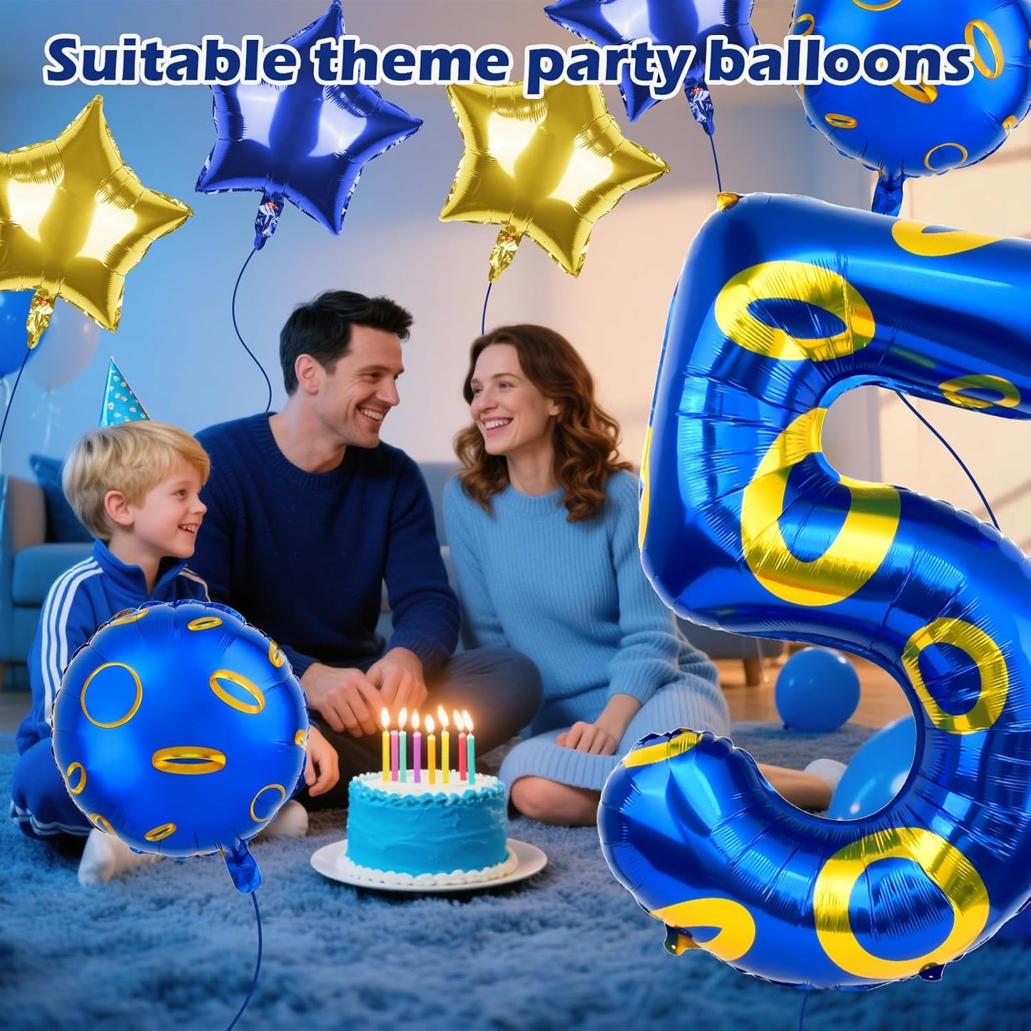 Regine Switzerland Number 5 Balloon - 40 Inch Blue & Gold Foil Helium Balloon for 5th Birthday Party Decorations