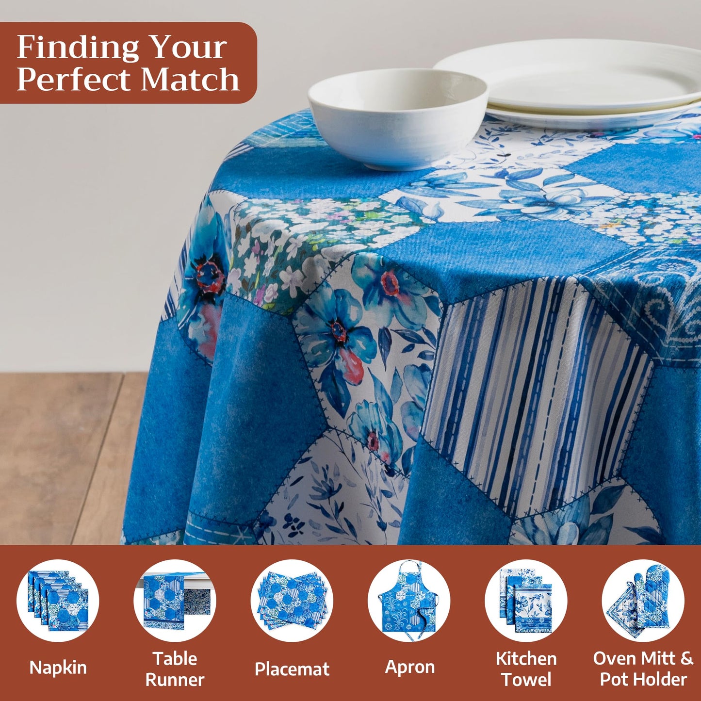 Maison d' Hermine Table Cloth Round Table 100% Cotton 69 Round Inches Tablecloth Reusable Decorative for Dining Kitchen Room Farmhouse Home Gifts for Mothers Day Spring Summer - Summer Blues