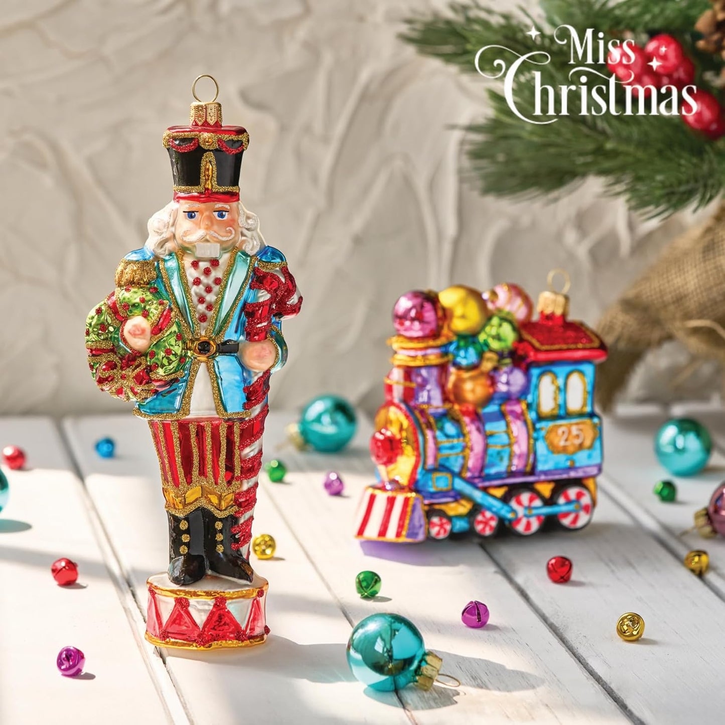 Miss Christmas 2025 Collection Fancy Nutcracker Soldier 7-Inch Blown Glass Christmas Tree Ornament (Festive Nutcracker)
