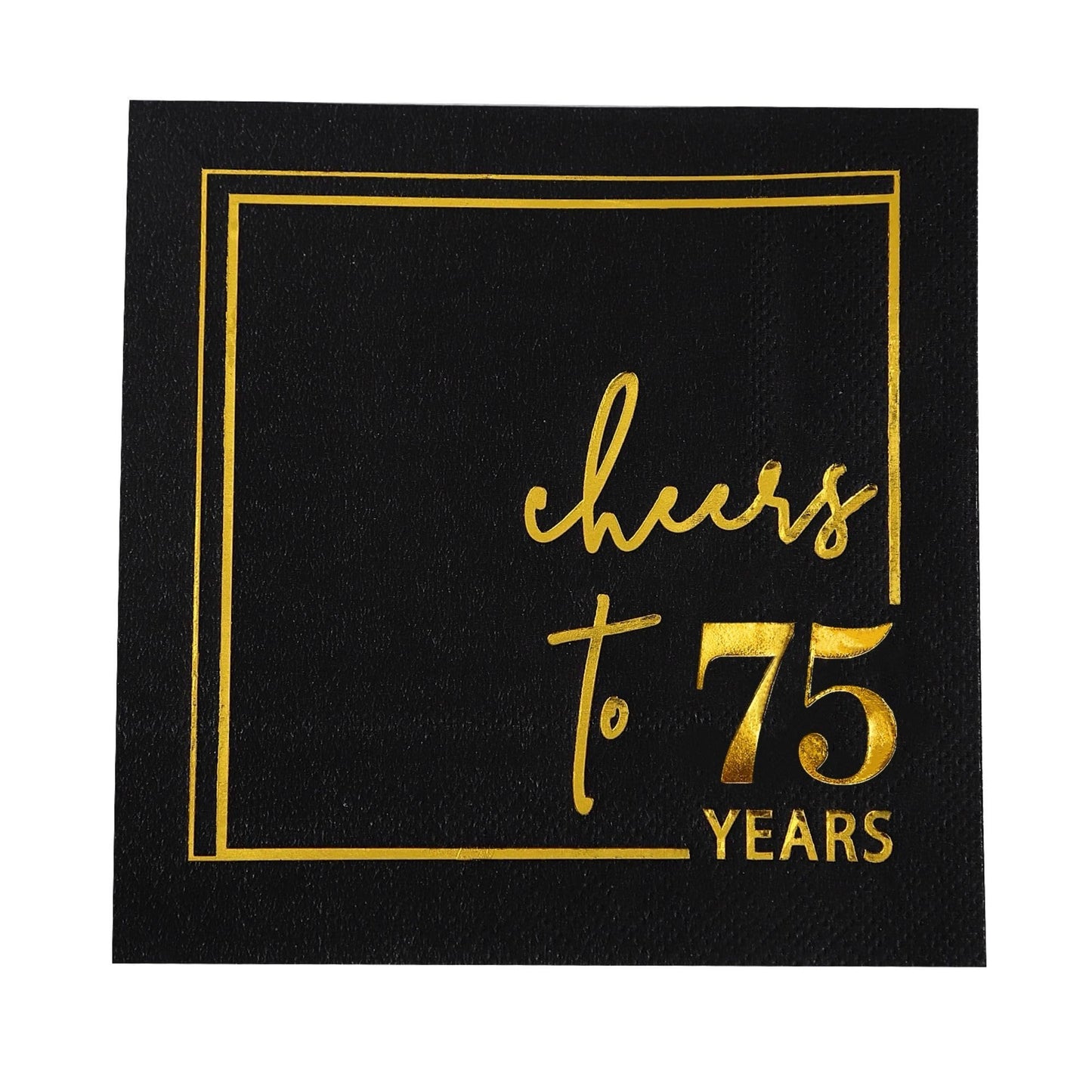 Cheers to Years Cocktail Napkins - 50 PK - 3-Ply Birthday Napkins 5x5 Inches Disposable Party Napkins Beverage Paper Napkins or Birthday Decorations Wedding Anniversary Black and Gold (75 Years)