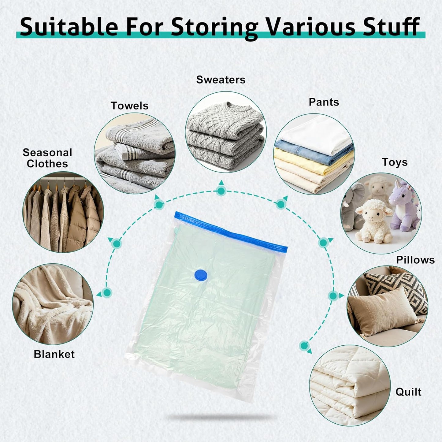 Skiennix Travel Vacuum Storage Bags - 8 Pack Portable Seal Bags for Clothing & Bedding - Space Saver for Luggage
