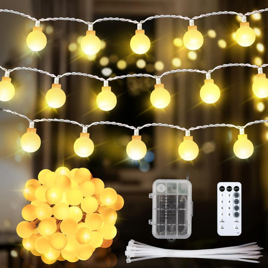 Enhon 1 Pack 23 ft 50 LED Battery Operated String Lights, Globe Starry Fairy Lights, 8 Modes, Plug in with Timer for Indoor Outdoor Bedroom Holiday Wedding Party Christmas Decor (Warm White)
