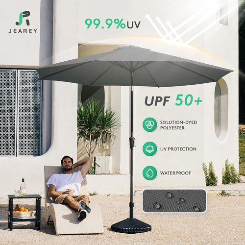 JEAREY 9FT Outdoor Patio Umbrella - Push Button Tilt & Crank | UV Protection, Waterproof, Dark Gray