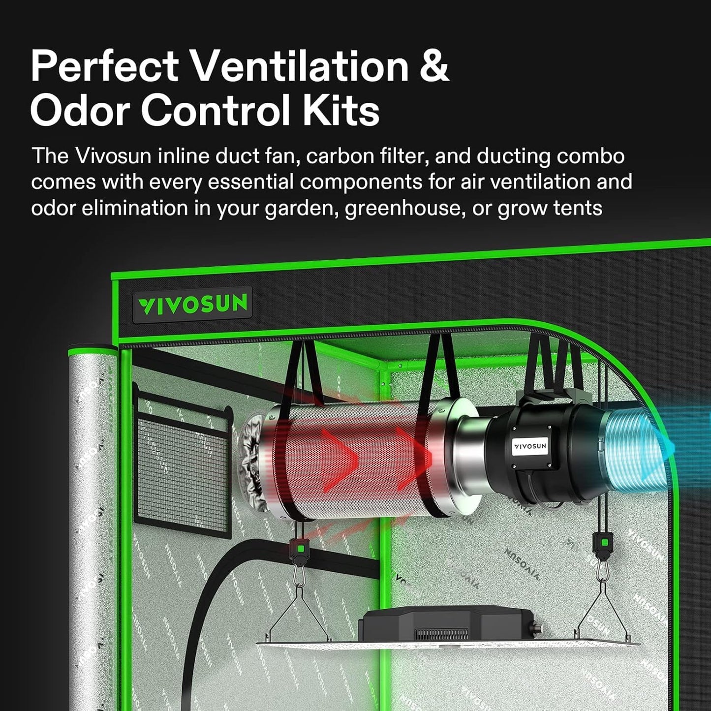VIVOSUN 4 Inch Inline Fan - 190 CFM with Speed Controller, Carbon Filter & Ducting for Grow Tent Ventilation
