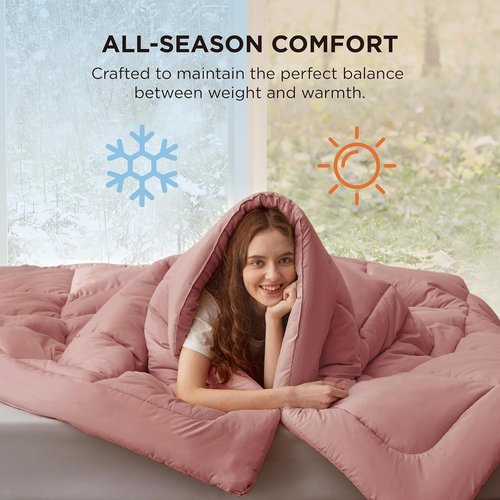 Bedsure Comforter Duvet Insert - All-Season King Size Quilted Bedding, GentleSoft Down Alternative, Dusty Pink 90 x 102 Inches