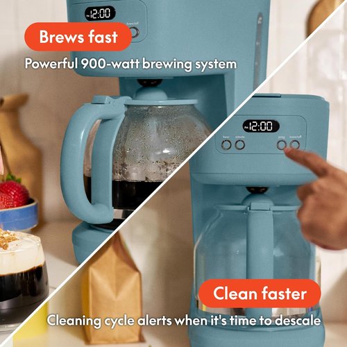 Bella 12-Cup Programmable Coffee Maker - Easy LCD Display, Auto Shutoff, Reusable Accessories | Surf Color