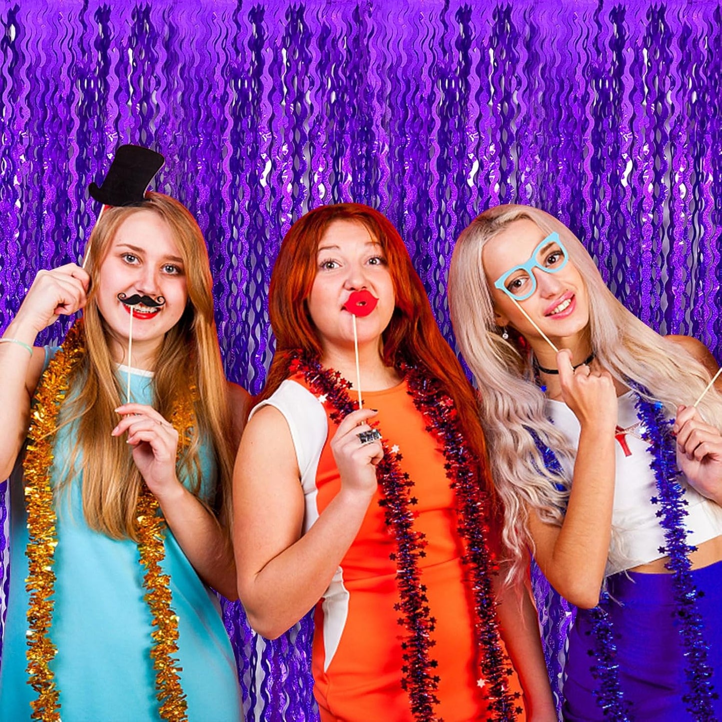 Skiennix Tinsel Foil Fringe Curtains - Sparkling Wavy Backdrop for Parties | Photo Booth Decor
