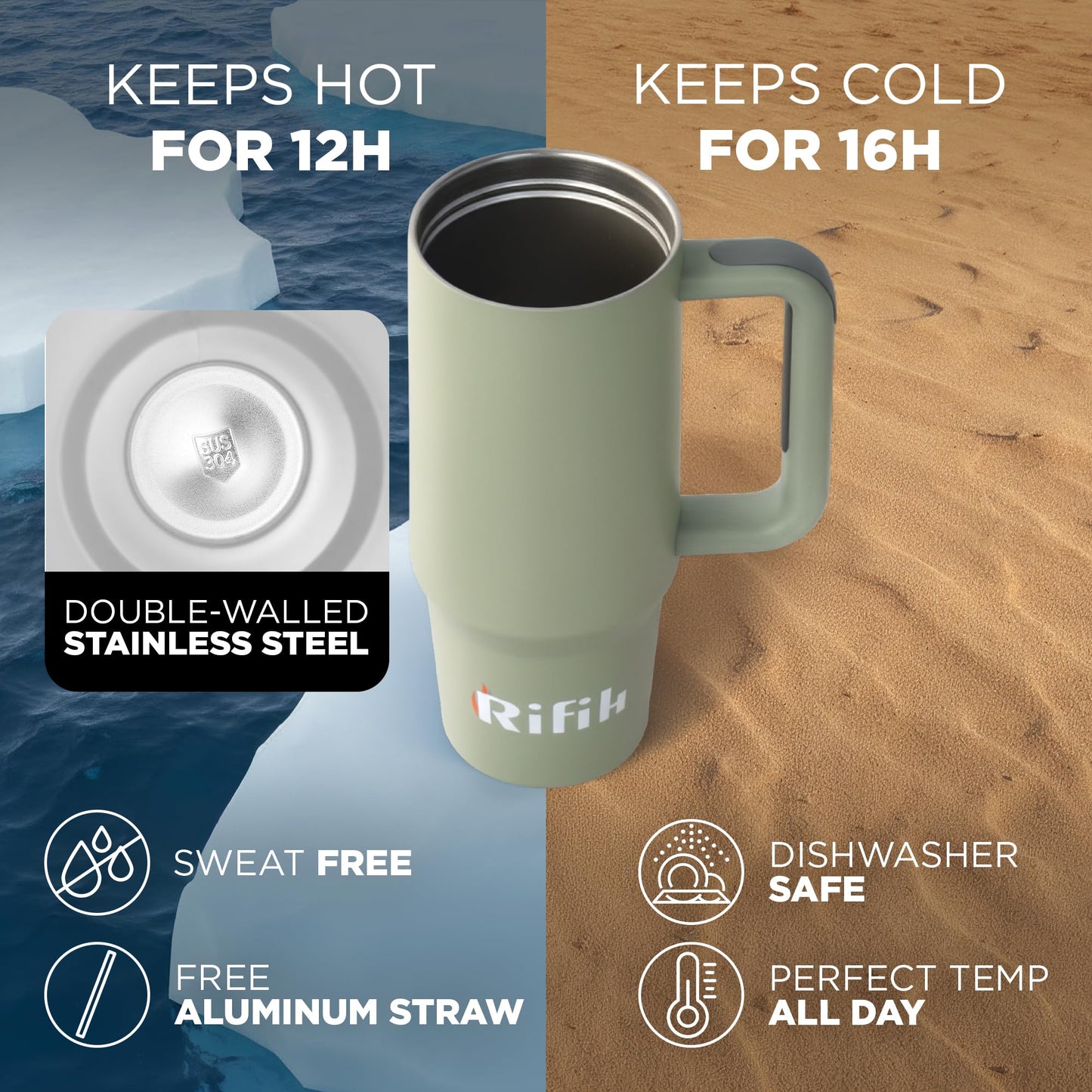 RIFIH 40 oz tumbler with handle and flip straw, Tumbler with Handle, Travel Mugs, Stainless Steel Cup, Insulated Water Bottle, Insulated Travel Coffee Mugs, Cup with Straw, (Casbah Night, 40 OZ)
