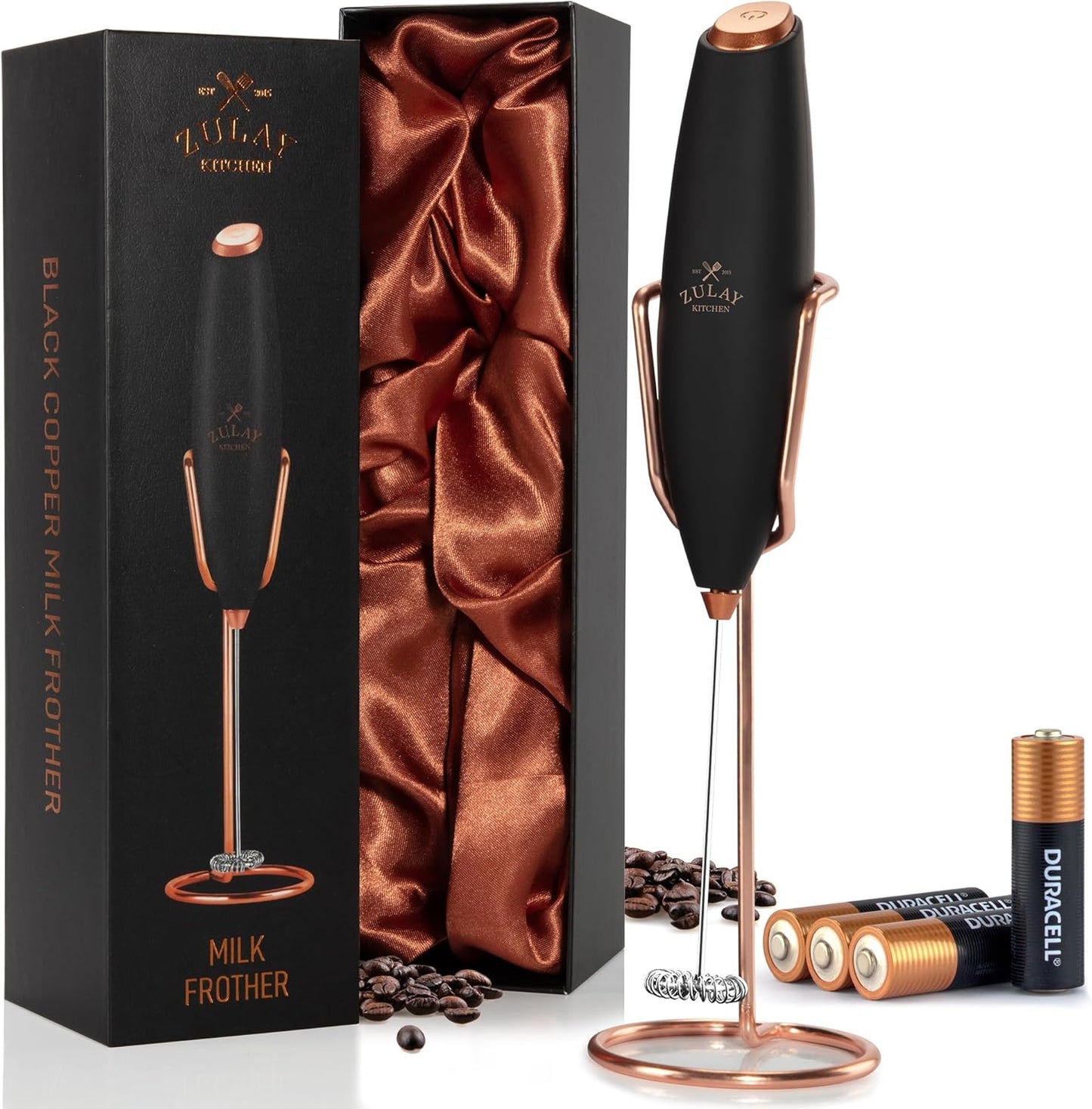 Zulay Kitchen Milk Frother - Luxury Handheld Electric Foam Maker with 4 Duracell Batteries | Perfect for Coffee, Lattes & Hot Chocolate