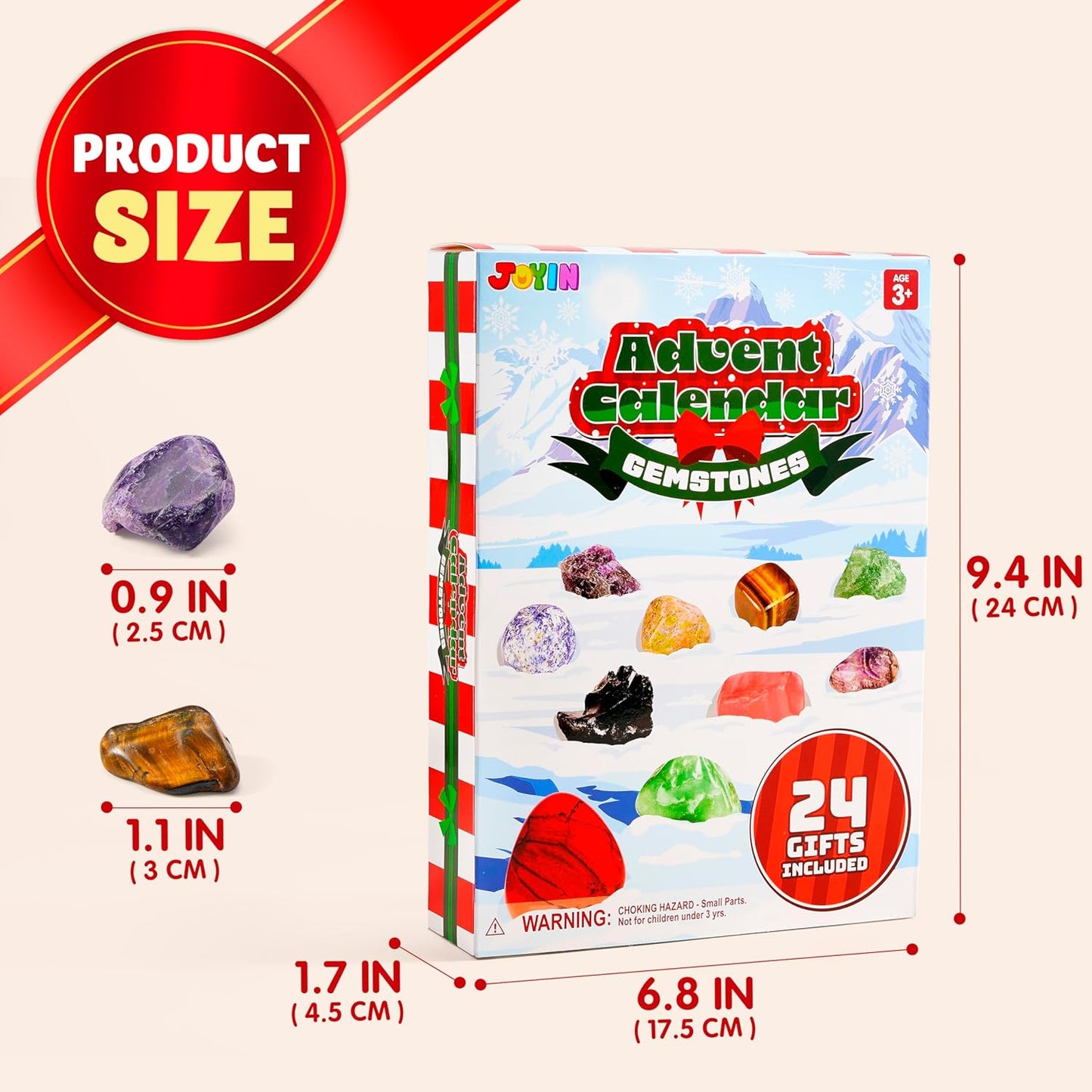 JOYIN Christmas Advent Calendar 2025 - 24 Days of Gemstones Countdown for Kids | Fun Xmas Party Favors
